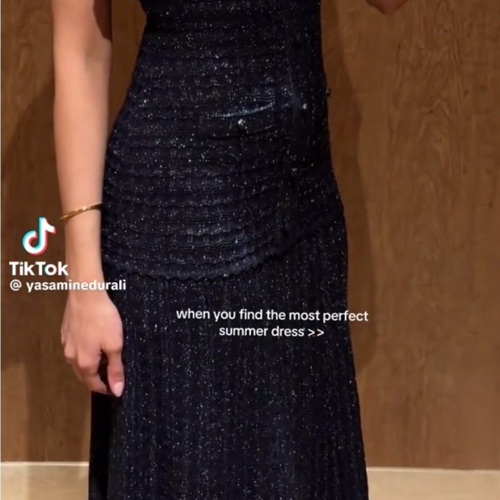 Sandro Navy Rhinestone Knit Maxi Dress - Picture 3 of 7